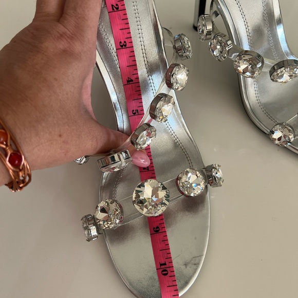 💎Zara Rhinestones Crystals Embellished Mules Silver Heels US Sz 11/ EU 42 - Picture 10 of 11
